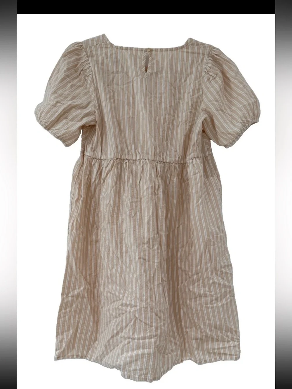 Thereabouts Girls XL 18.5 Plus Beige Stripe Empire Waist Puff Sleeve 100% Cotton
